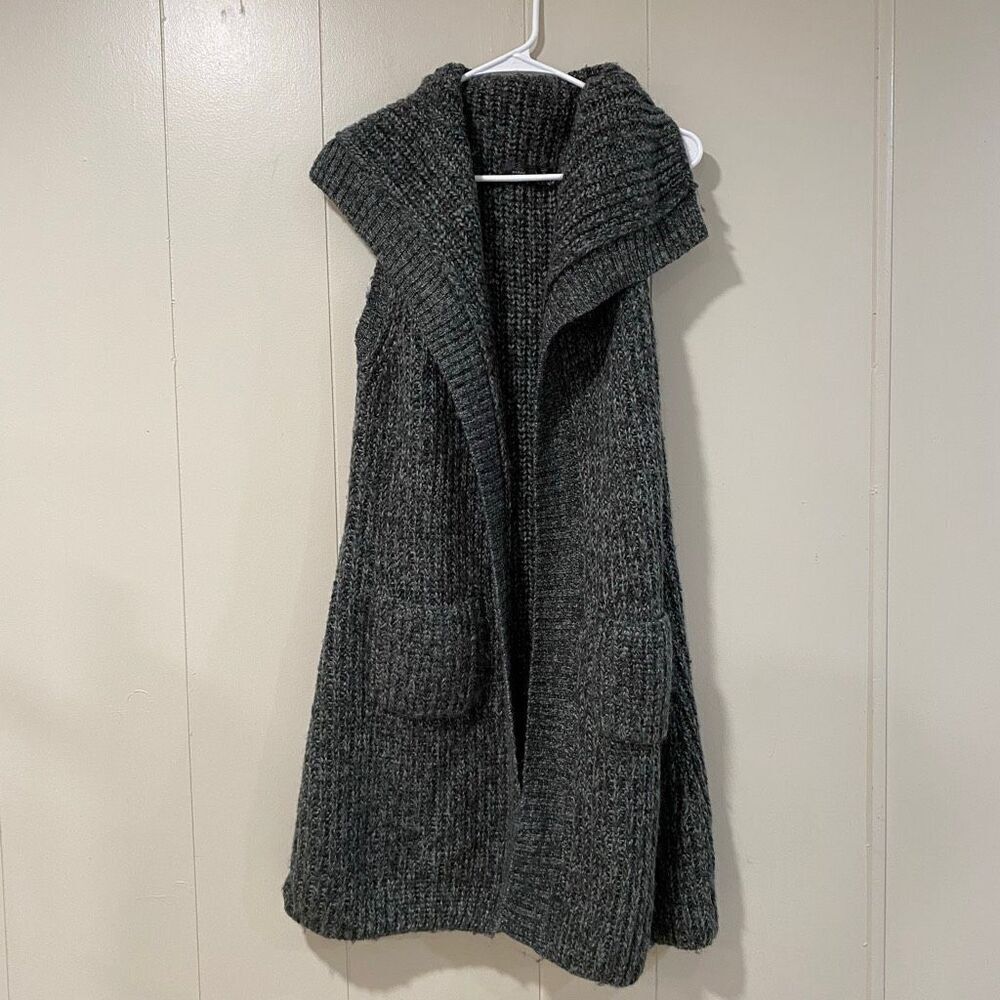 prAna Chunky Knit Sleeveless Hooded Cardigan Gray Size XS